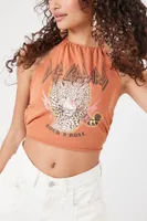 Women's Def Leppard Halter Crop Top in Rust Small