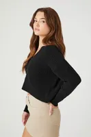 Women's Cropped High-Low Sweater in Black Small