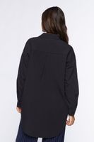 Women's Oversized Longline Poplin Shirt in Black, Size XL