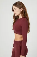 Women's Contour Sculpt Long-Sleeve Crop Top in Wine, XL