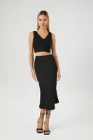 Women's Ruched Mesh Crop Top in Black Medium