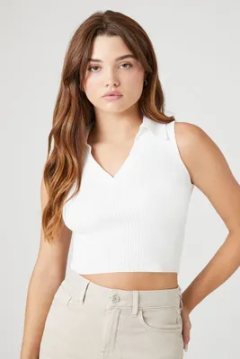 Women's Sweater-Knit Cropped Tank Top in White Medium