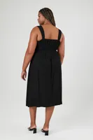 Women's Shirred Midi Dress in Black, 0X