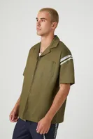 Men Jacquard Insert Short-Sleeve Shirt in Olive, XL