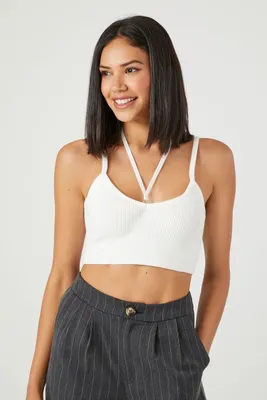 Women's Sweater-Knit Halter Cropped Cami in White Small