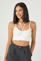 Women's Sweater-Knit Halter Cropped Cami in White Large