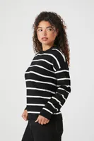 Women's Striped Drop-Sleeve Sweater in Black Small