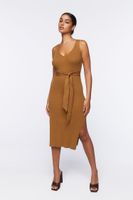 Women's Belted Ribbed M-Slit Midi Dress in Maple Medium