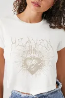 Women's Distressed Heaven Graphic T-Shirt in Cream Small