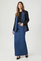 Women's Notched Colorblock Blazer in Black/Blue Small