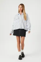 Women's Plaid Drop-Sleeve Shirt in Blue Small