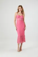 Women's Lace Bustier Cami Midi Dress in Hot Pink Small