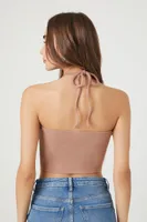 Women's Ruched Cropped Halter Top in Goat, XS