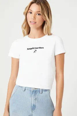 Women's Sagittarius Graphic Cropped T-Shirt in White/Black Medium