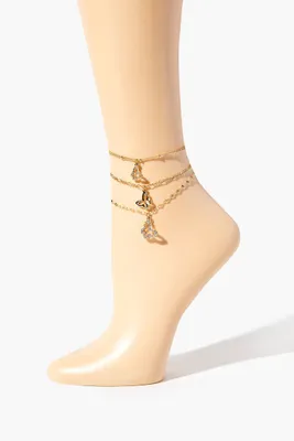 Women's Rhinestone Butterfly Anklet Set in Gold/Clear