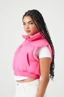 Women's Zip-Up Cropped Puffer Vest in Hot Pink Large