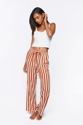 Women's Striped Pajama Pants in Coffee/White Medium