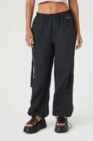 Women's Toggle Drawstring Cargo Joggers in Black Large