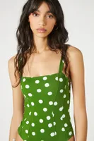 Women's Polka Dot Seamed Bodysuit in Avocado, XS