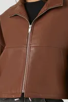 Women's Faux Leather Zip-Up Jacket in Chocolate Large