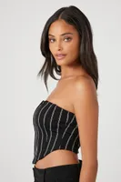 Women's Striped Bustier Tube Top in Black/Grey Medium