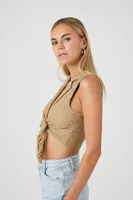 Women's Textured Tie-Front Crop Top