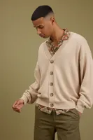 Men Drop-Sleeve Cardigan Sweater in Taupe Large