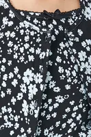 Girls Floral Print Cami & Cardigan Sweater Set (Kids) in Black/Blue, 11/12