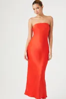 Women's Satin Strapless Maxi Dress in Fiery Red Large