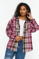 Women's Reworked Plaid High-Low Shirt Brown/Pink