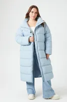 Women's Longline Puffer Jacket in Light Blue, 1X