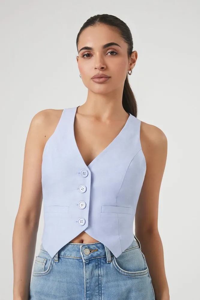 Women's Waistcoat Crop Top in Blue Medium