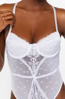 Women's Eyelash Lace Lingerie Bodysuit White