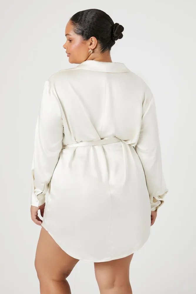 Women's Satin Blazer Dress in Vanilla, 3X