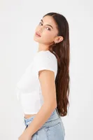 Women's Smocked Cutout Crop Top in White Medium