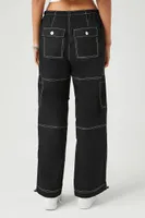 Women's Poplin Contrast-Seam Cargo Pants in Black/White Medium