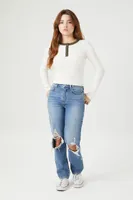 Women's Ribbed Knit Two-Tone Sweater in White/Cypress Small