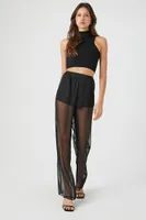 Women's Chiffon Sheer Straight-Leg Pants in Black Small