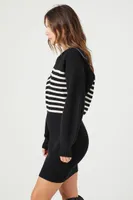 Women's Striped Sweater Mini Dress in Black/Vanilla, XL