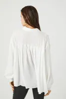 Women's Billowy Pleated Shirt in White Large