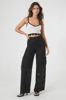 Women's Floral Eyelet Cargo Pants Black