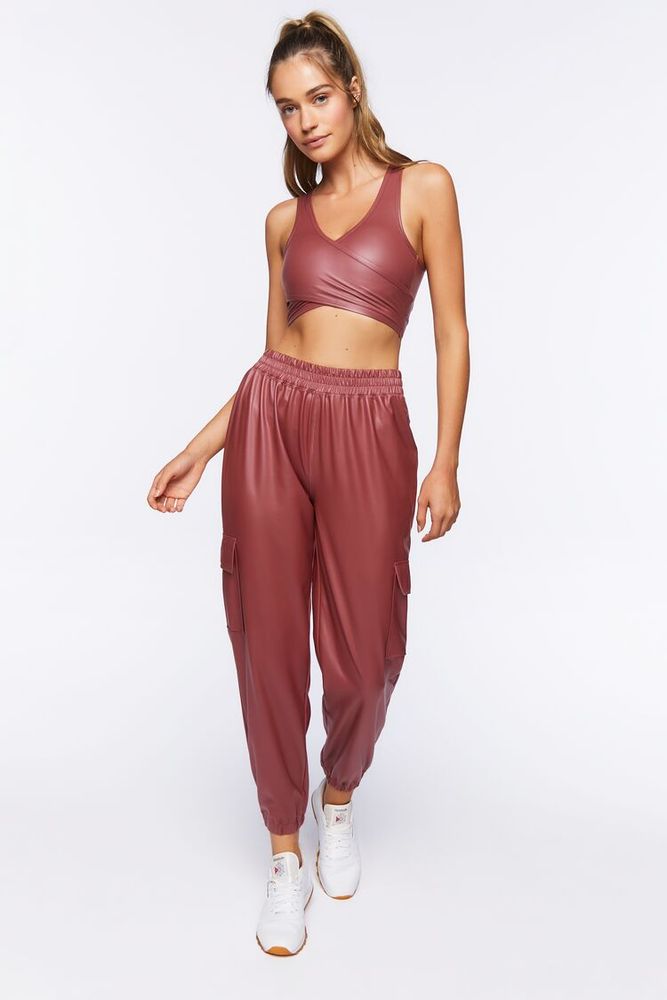 Women's Active Faux Leather Joggers in Brick Medium