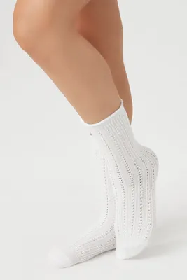 Pointelle Knit Crew Socks in Cream