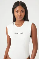 Women's Sleeveless New York Graphic Bodysuit in Cream Small