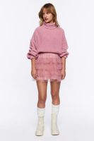 Women's Ribbed Turtleneck Sweater in Dawn Pink, XL