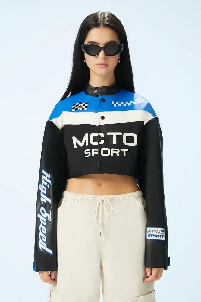 Women's Moto Sport Cropped Jacket in Black Small