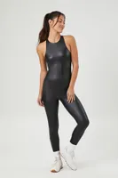 Women's Active Faux Leather Crisscross Jumpsuit in Black Small