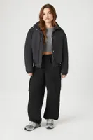 Women's Funnel Neck Puffer Jacket in Black Large