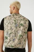 Men Nature Print Utility Cargo Vest in Taupe Large