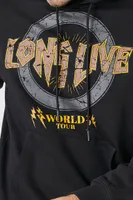 Men Long Live Graphic Drawstring Hoodie in Black Small